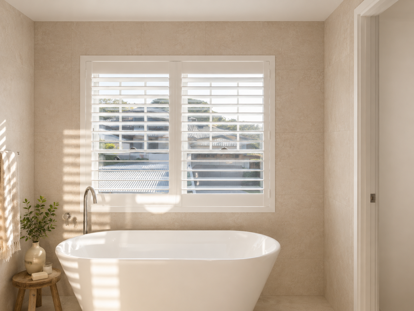 Security Screens Qld - PVC Plantation Shutters - Bathroom Installation
