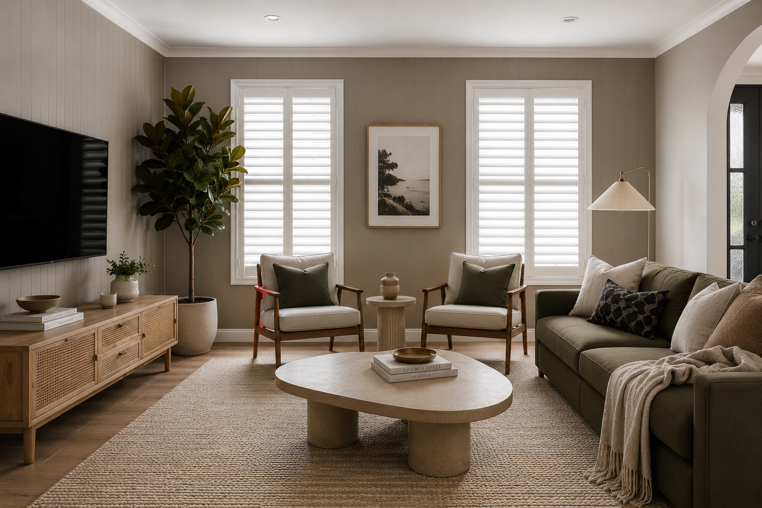 Security Screens Qld - PVC Plantation Shutters Brisbane - Living Room Double