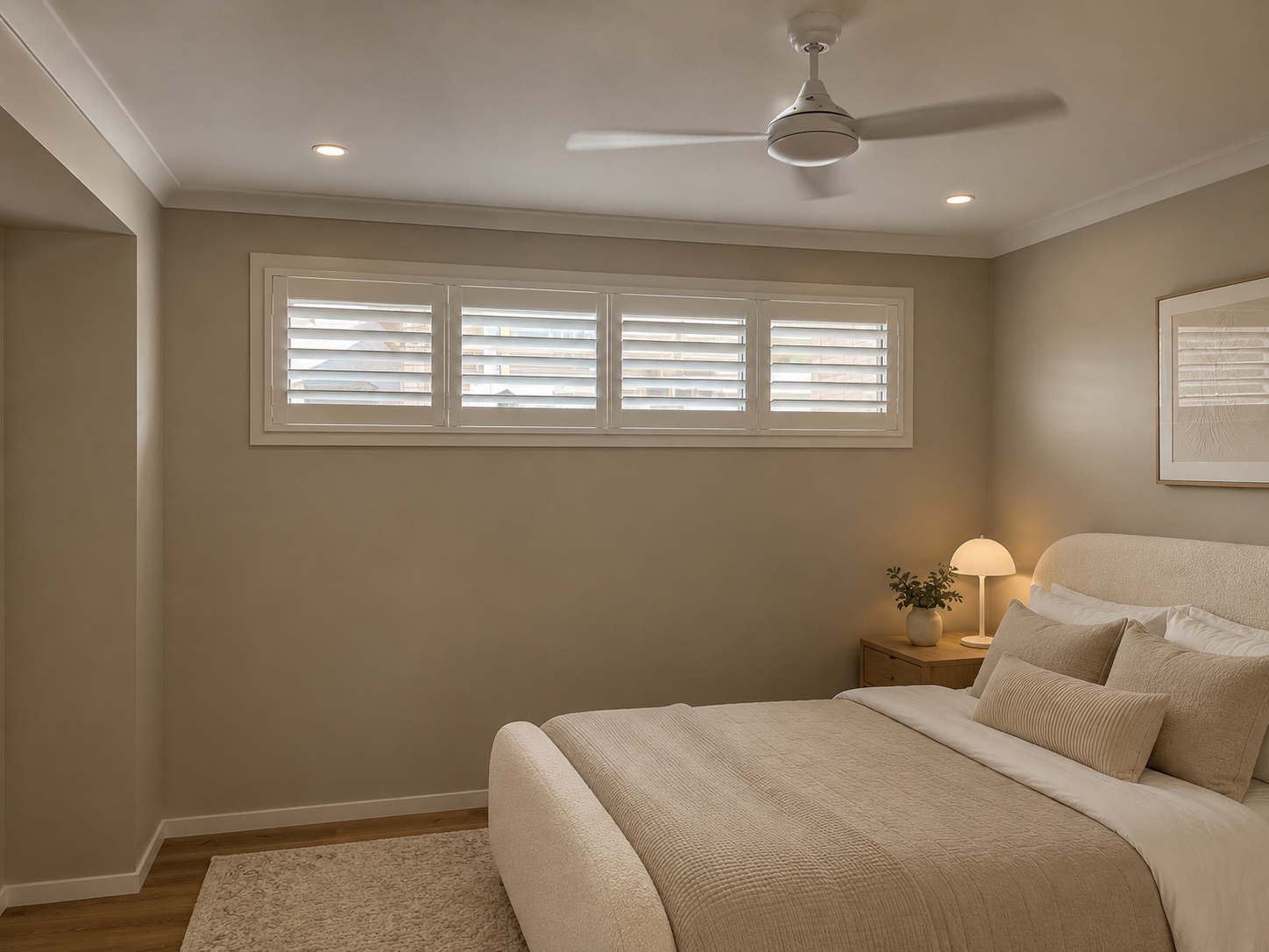 Security Screens Qld - Custom PVC Plantation Shutters - Bedroom Brisbane