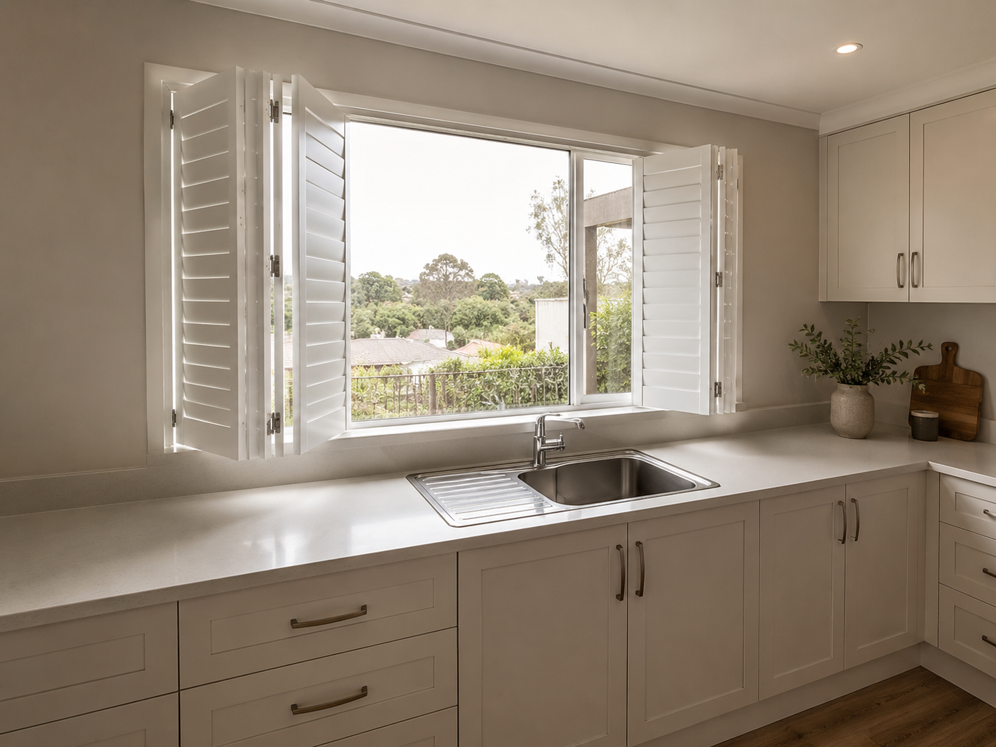 Security Screens Qld - PVC Plantation Shutters Brisbane - Kitchen Servery
